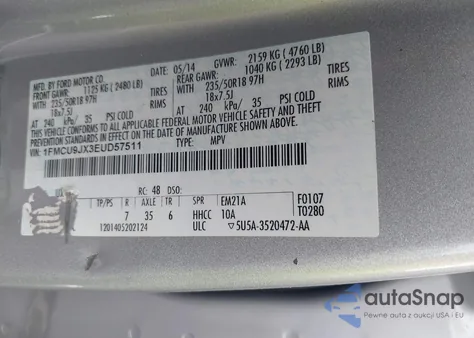 2014 Ford Escape Titanium z USA, uszkodzony, nr VIN 1FMCU9JX3EUD57511